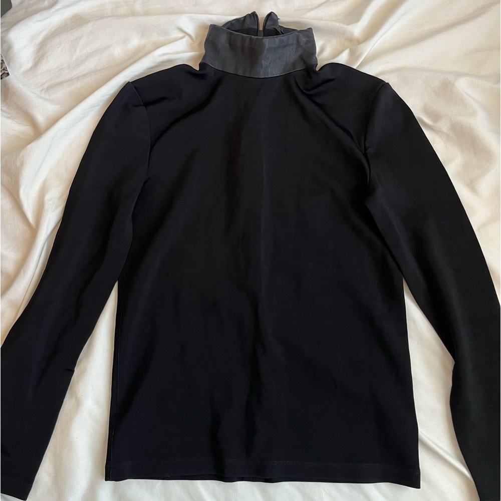 Helmut Lang black long sleeve with faux leather neck size M
